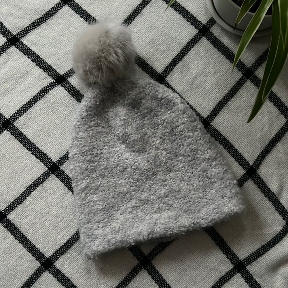 Gray Pom-Pom Beanie